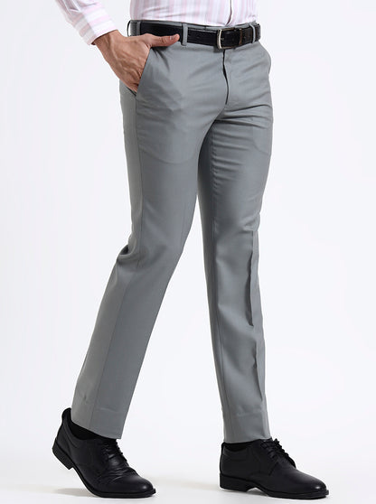 Pista Grey Solid Slim Fit Formal Trouser | Metal