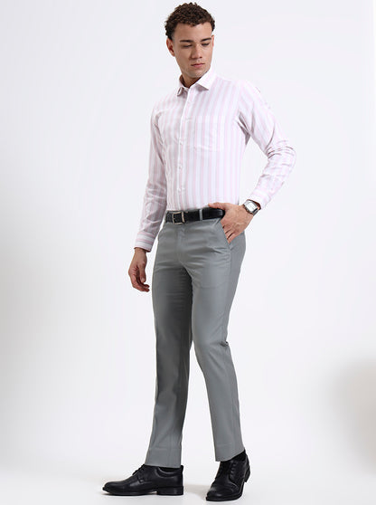 Pista Grey Solid Slim Fit Formal Trouser | Metal