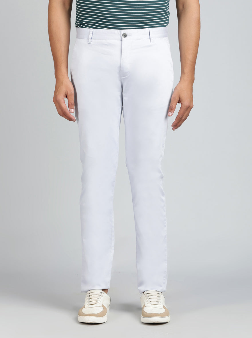 Light Blue Solid Super Slim Fit Casual Trouser | Greenfibre