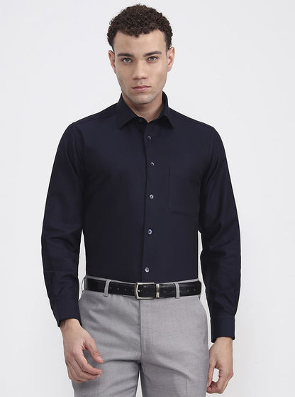 Navy Blue Printed Regular Fit Formal Shirt | JadeBlue