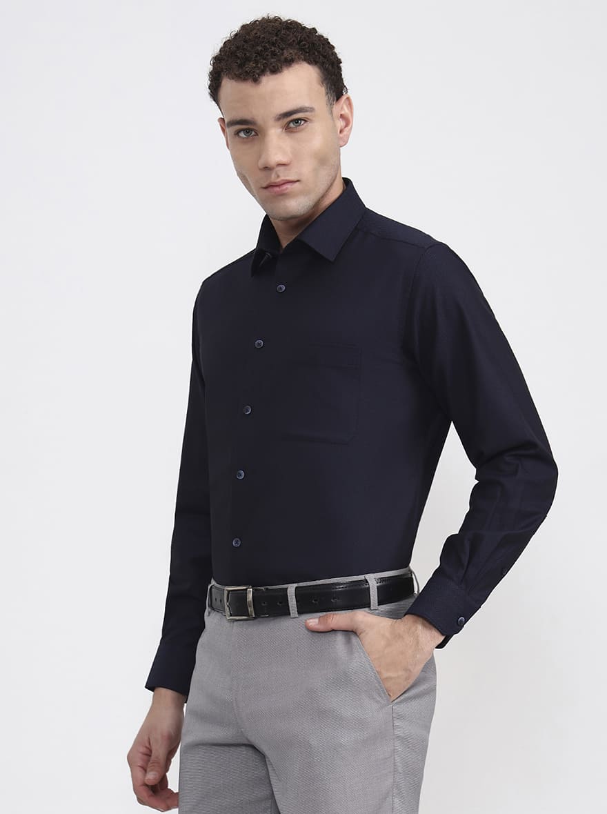 Navy Blue Printed Regular Fit Formal Shirt | JadeBlue