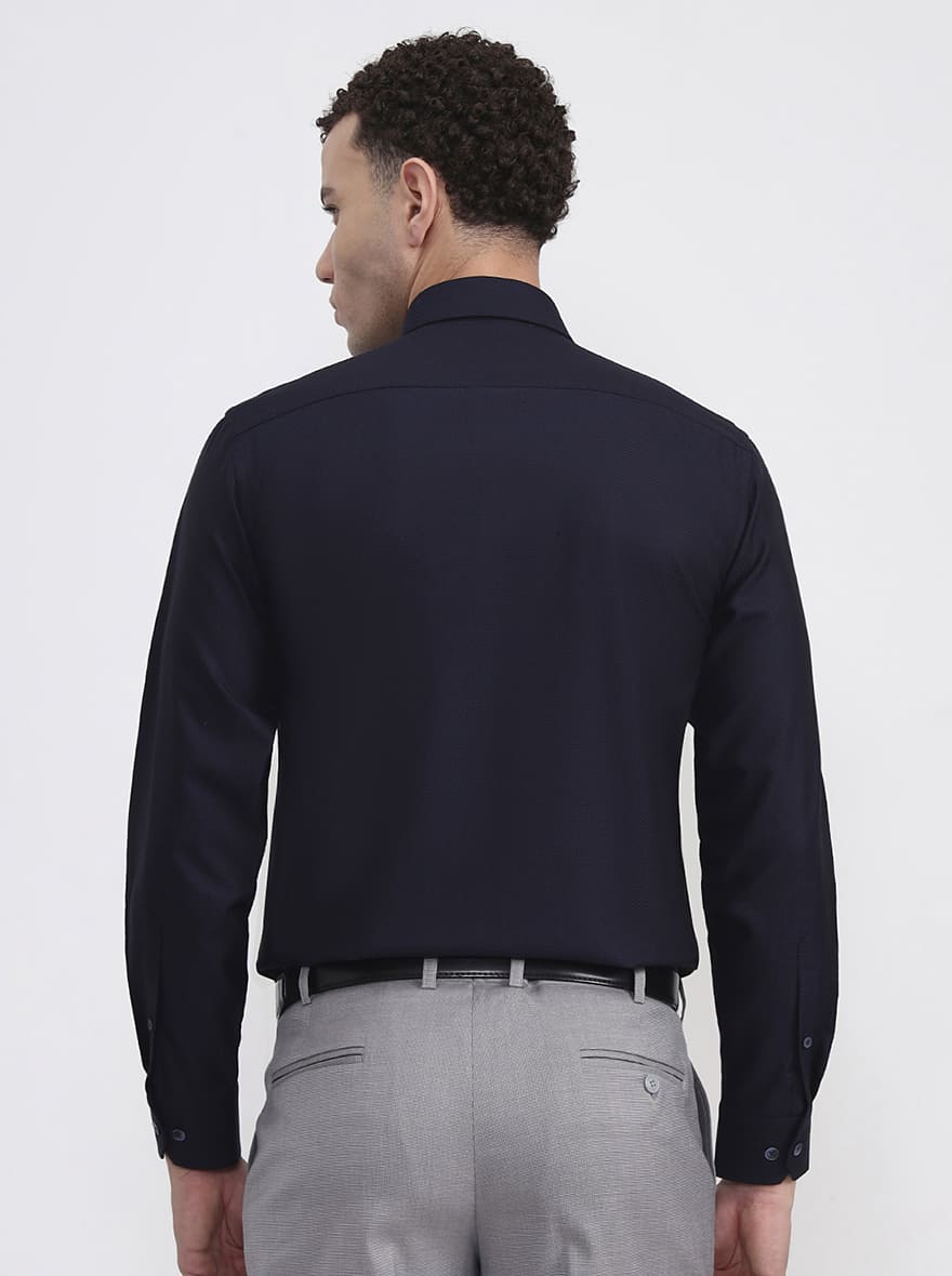 Navy Blue Printed Regular Fit Formal Shirt | JadeBlue