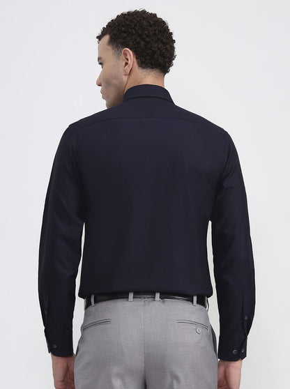 Navy Blue Printed Regular Fit Formal Shirt | JadeBlue