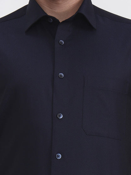 Navy Blue Printed Regular Fit Formal Shirt | JadeBlue