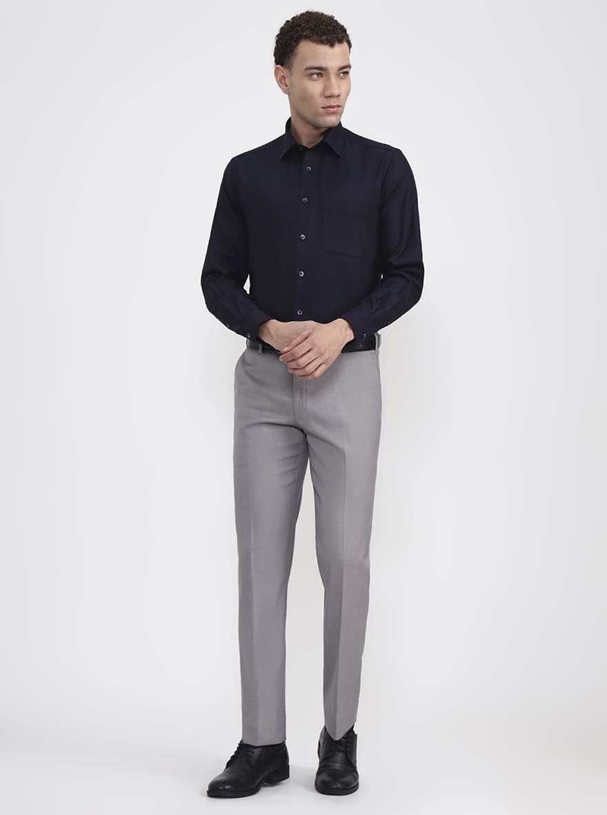 Navy Blue Printed Regular Fit Formal Shirt | JadeBlue