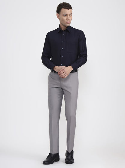 Navy Blue Printed Regular Fit Formal Shirt | JadeBlue