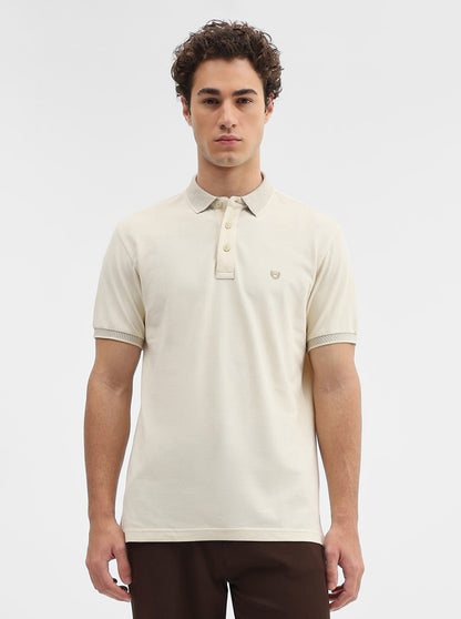 Bone White Solid Slim Fit Polo T-Shirt | JadeBlue