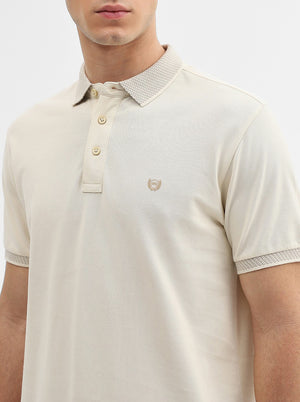 Bone White Solid Slim Fit Polo T-Shirt | JadeBlue
