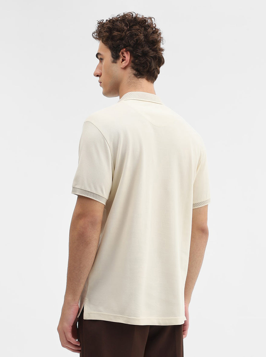 Bone White Solid Slim Fit Polo T-Shirt | JadeBlue