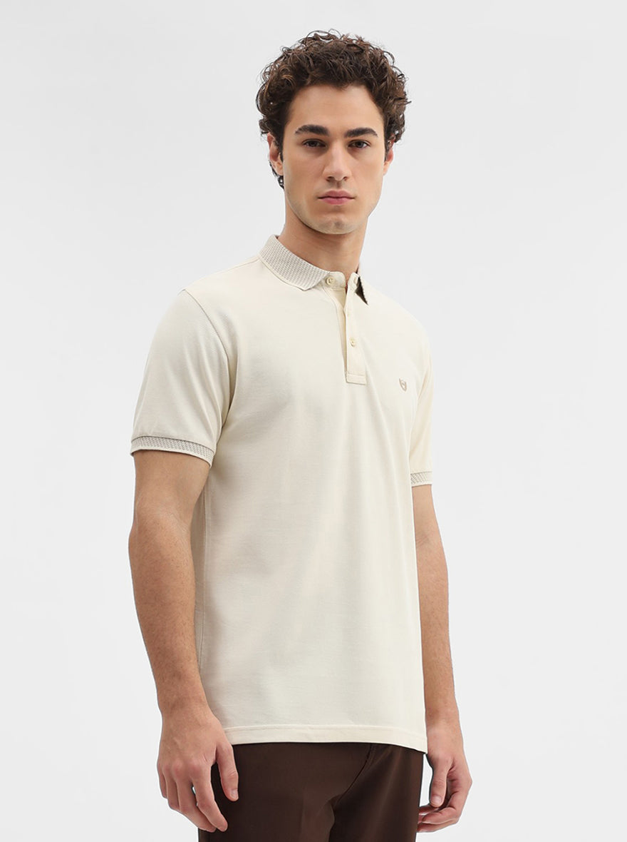 Bone White Solid Slim Fit Polo T-Shirt | JadeBlue