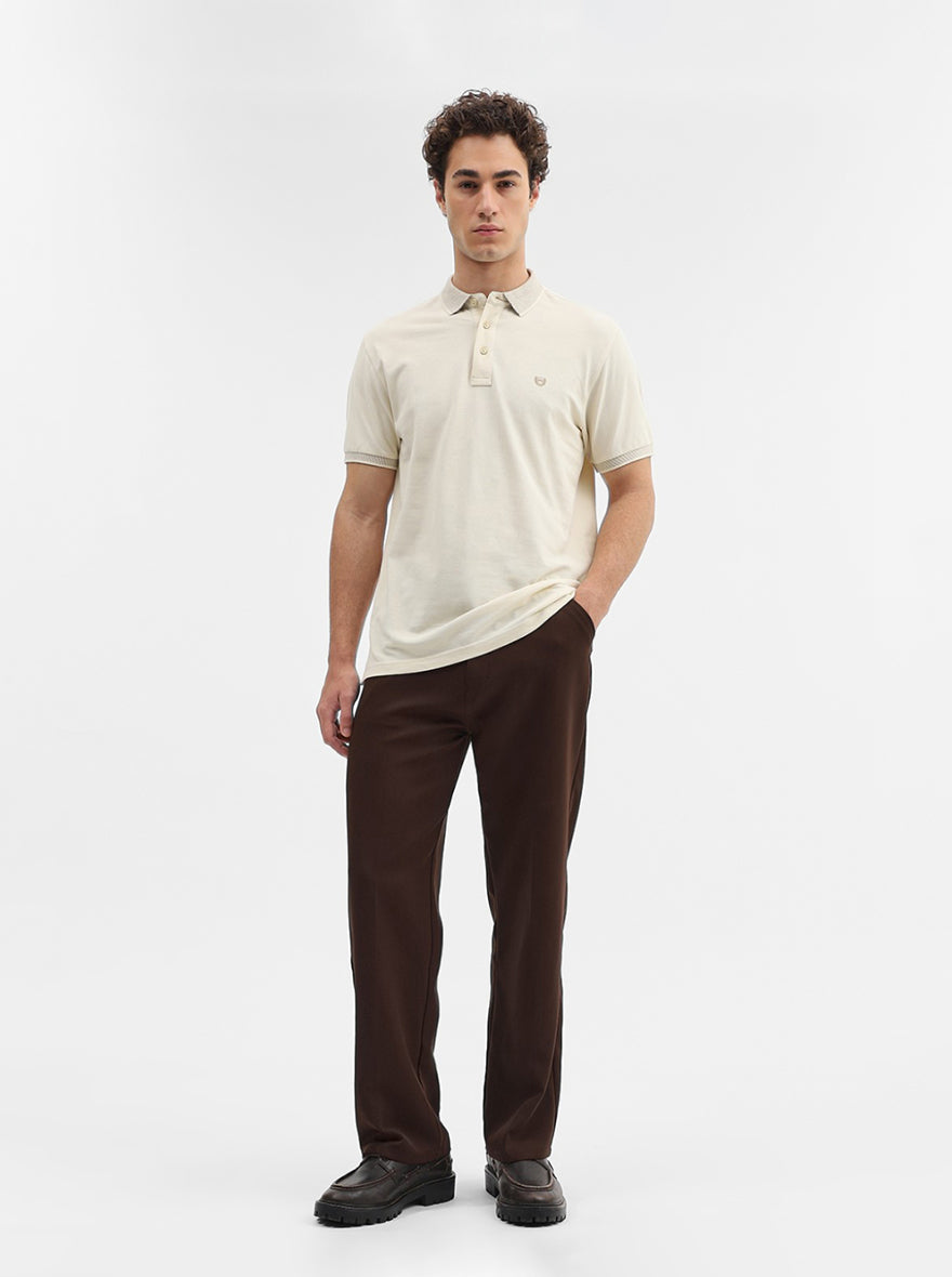 Bone White Solid Slim Fit Polo T-Shirt | JadeBlue