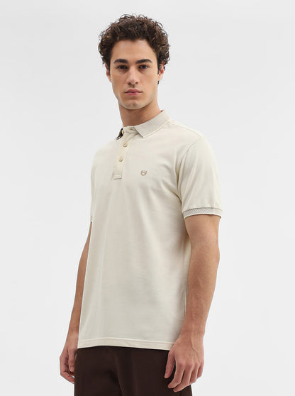 Bone White Solid Slim Fit Polo T-Shirt | JadeBlue
