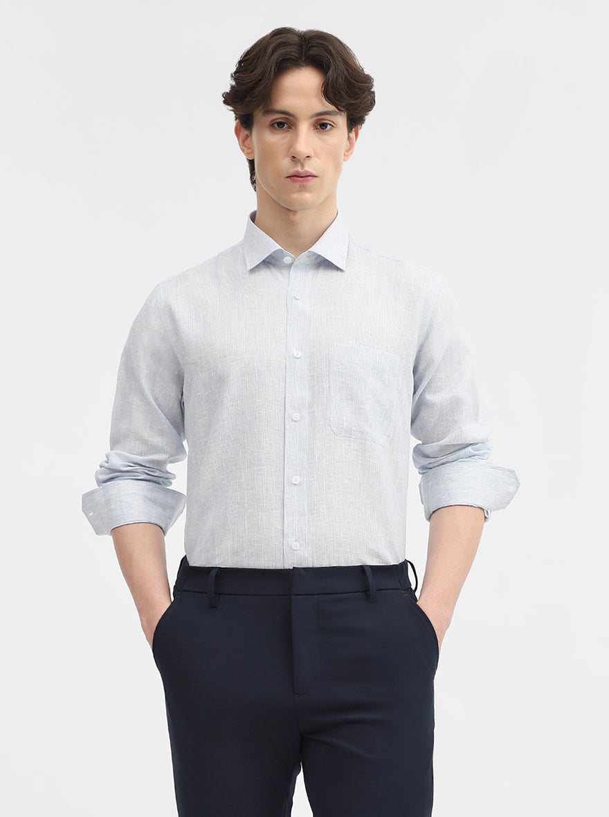 Sky Blue Striped Slim Fit Formal Shirt | JadeBlue