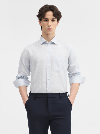 Sky Blue Striped Slim Fit Formal Shirt | JadeBlue