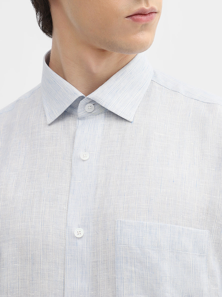 Sky Blue Striped Slim Fit Formal Shirt | JadeBlue