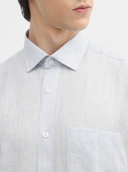 Sky Blue Striped Slim Fit Formal Shirt | JadeBlue
