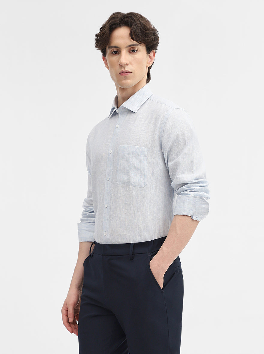 Sky Blue Striped Slim Fit Formal Shirt | JadeBlue