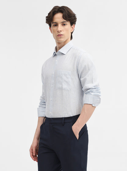 Sky Blue Striped Slim Fit Formal Shirt | JadeBlue