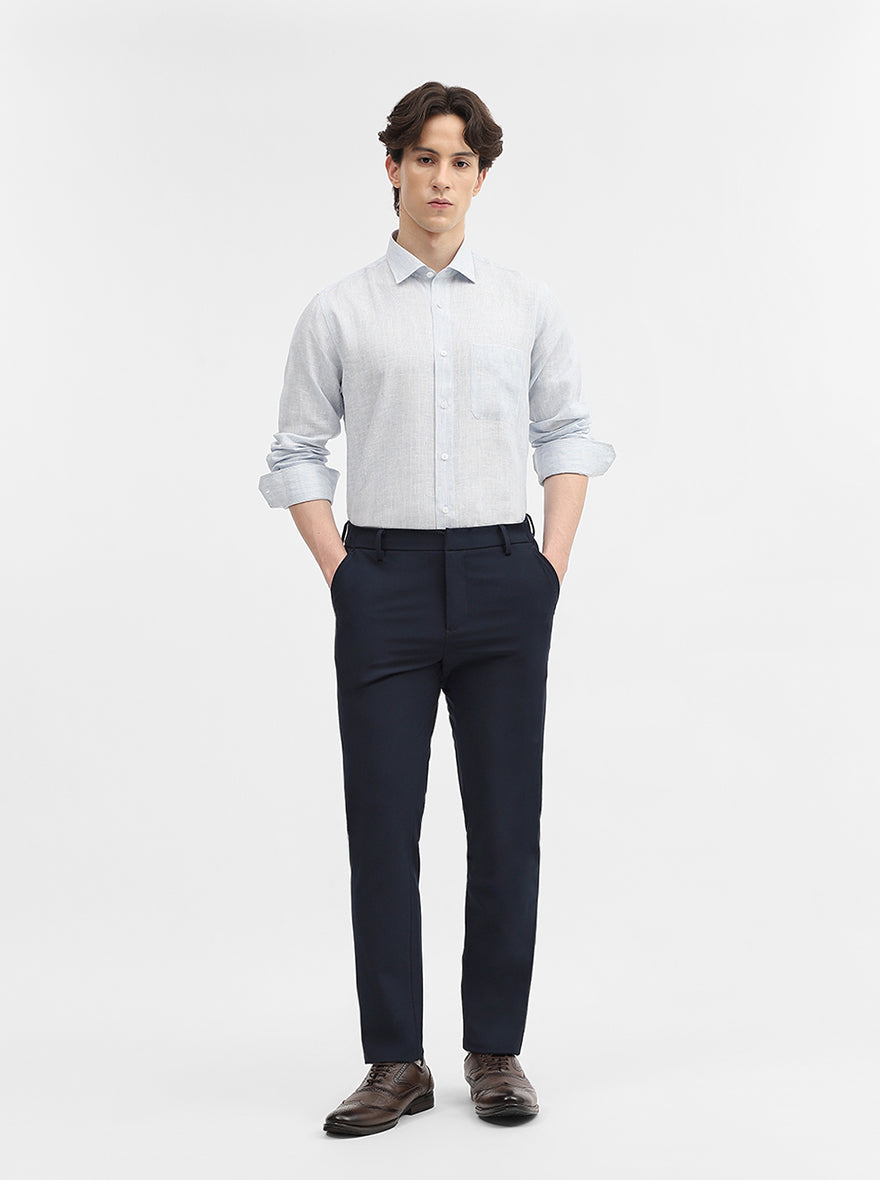 Sky Blue Striped Slim Fit Formal Shirt | JadeBlue