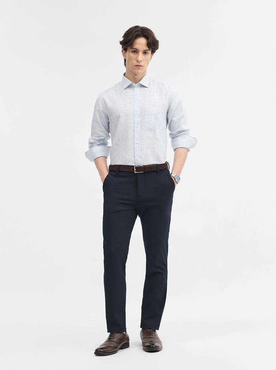 Sky Blue Striped Slim Fit Formal Shirt | JadeBlue
