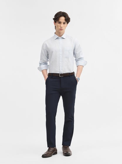 Sky Blue Striped Slim Fit Formal Shirt | JadeBlue