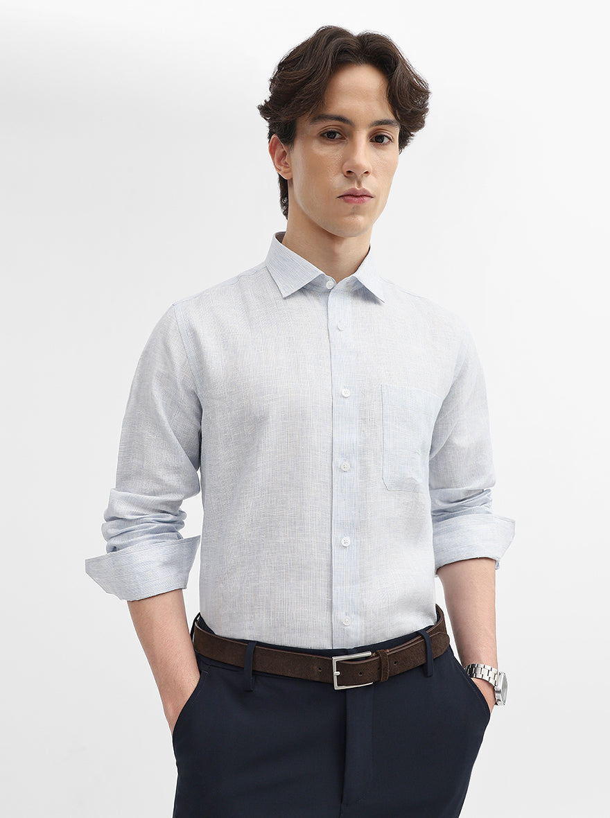 Sky Blue Striped Slim Fit Formal Shirt | JadeBlue