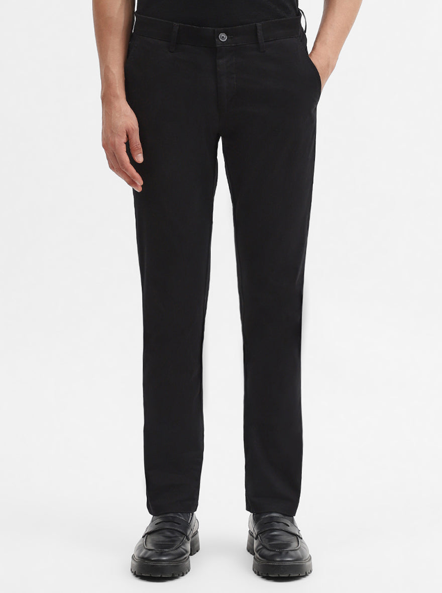 Black Solid Super Slim Fit Casual Trouser | Greenfibre