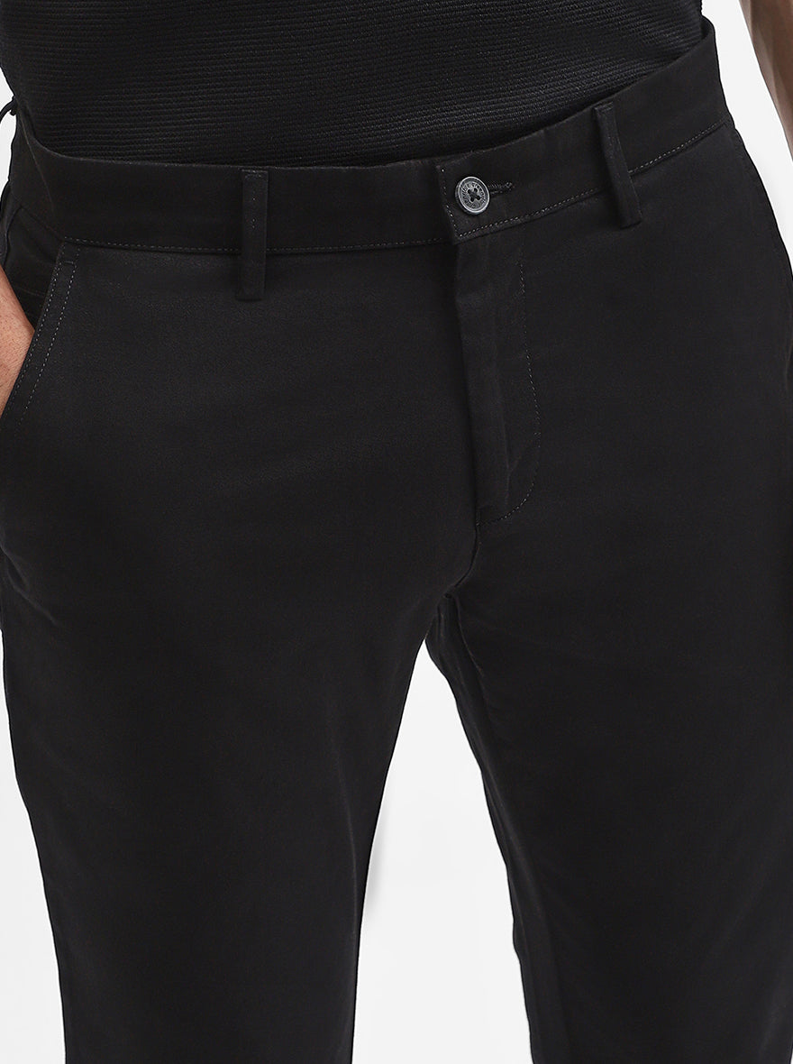 Black Solid Super Slim Fit Casual Trouser | Greenfibre