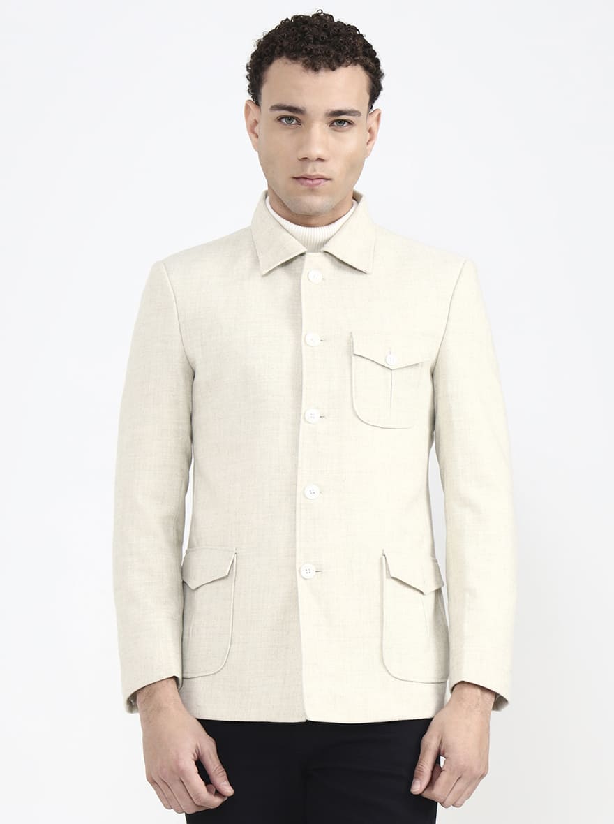 Cream Solid Regular Fit Blazer | JB X JB