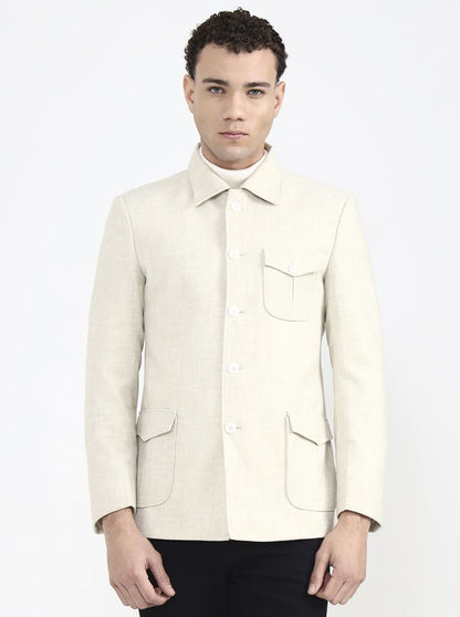 Cream Solid Regular Fit Blazer | JB X JB