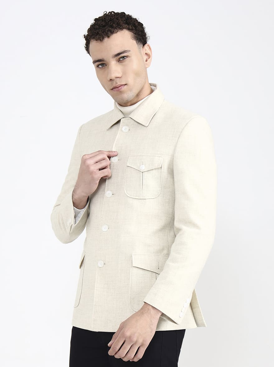 Cream Solid Regular Fit Blazer | JB X JB