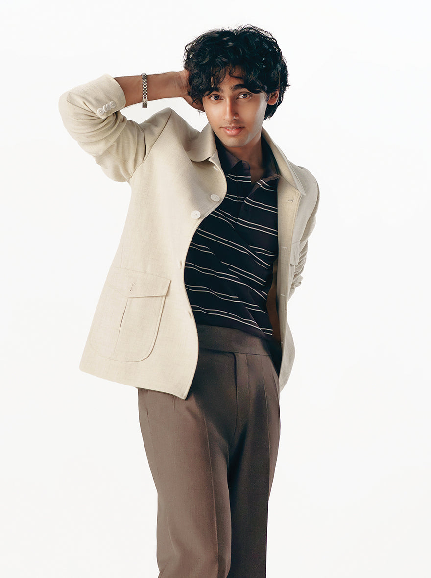 Cream Solid Regular Fit Blazer | JB X JB