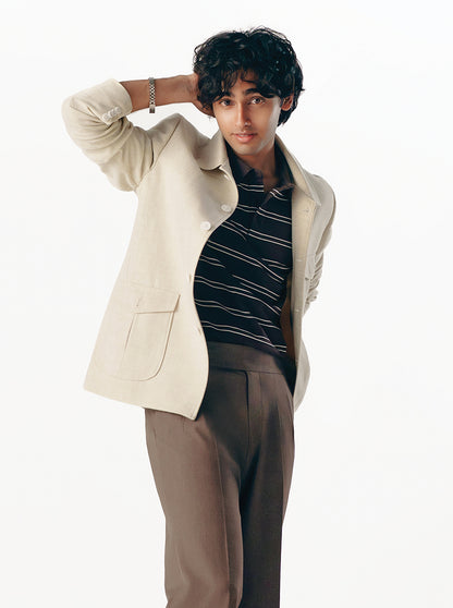 Cream Solid Regular Fit Blazer | JB X JB