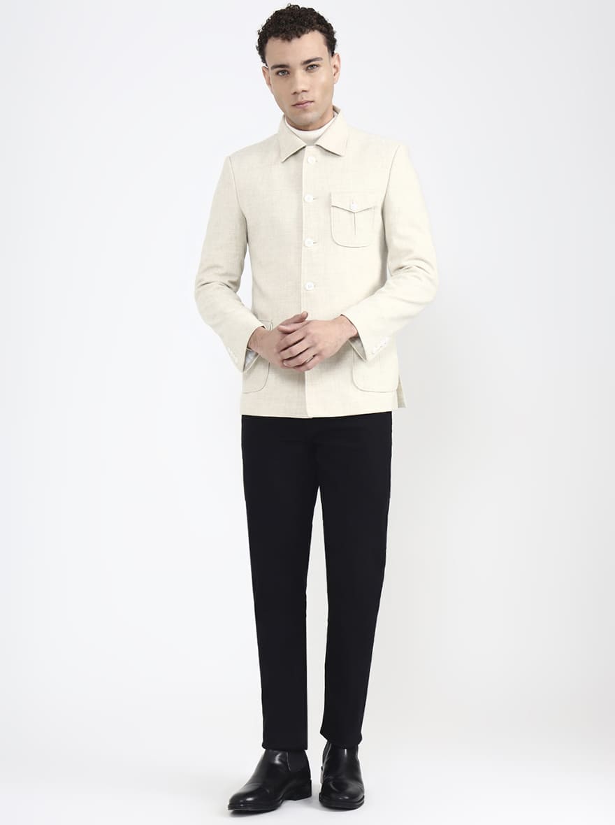 Cream Solid Regular Fit Blazer | JB X JB