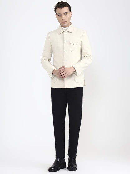 Cream Solid Regular Fit Blazer | JB X JB