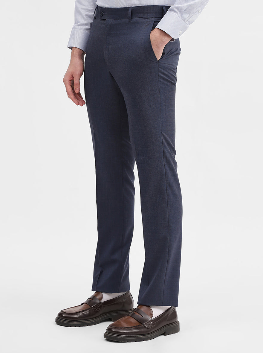 Blue Solid Slim Fit Formal Trouser | JadeBlue Super Luxe