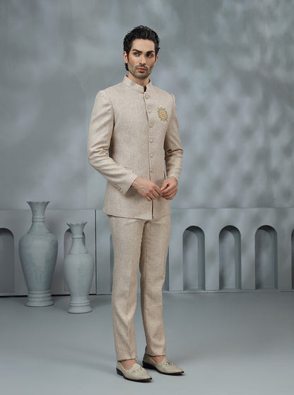 Beige Embroidered Jodhpuri Suit | TULA