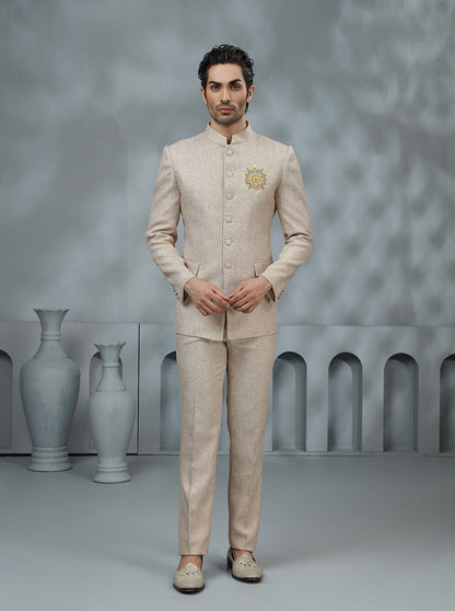 Beige Embroidered Jodhpuri Suit | TULA