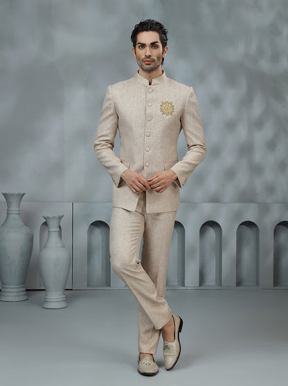 Beige Embroidered Jodhpuri Suit | TULA