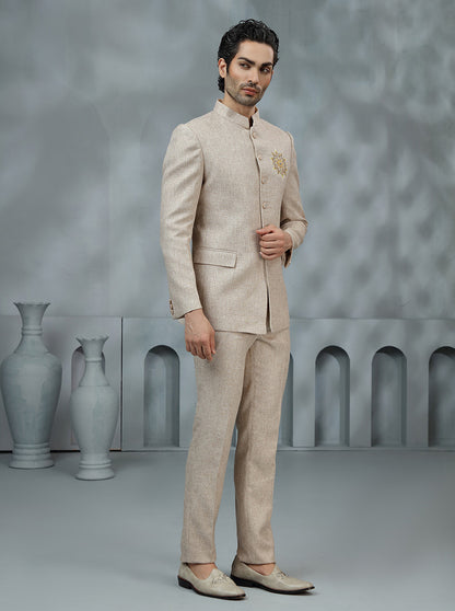 Beige Embroidered Jodhpuri Suit | TULA