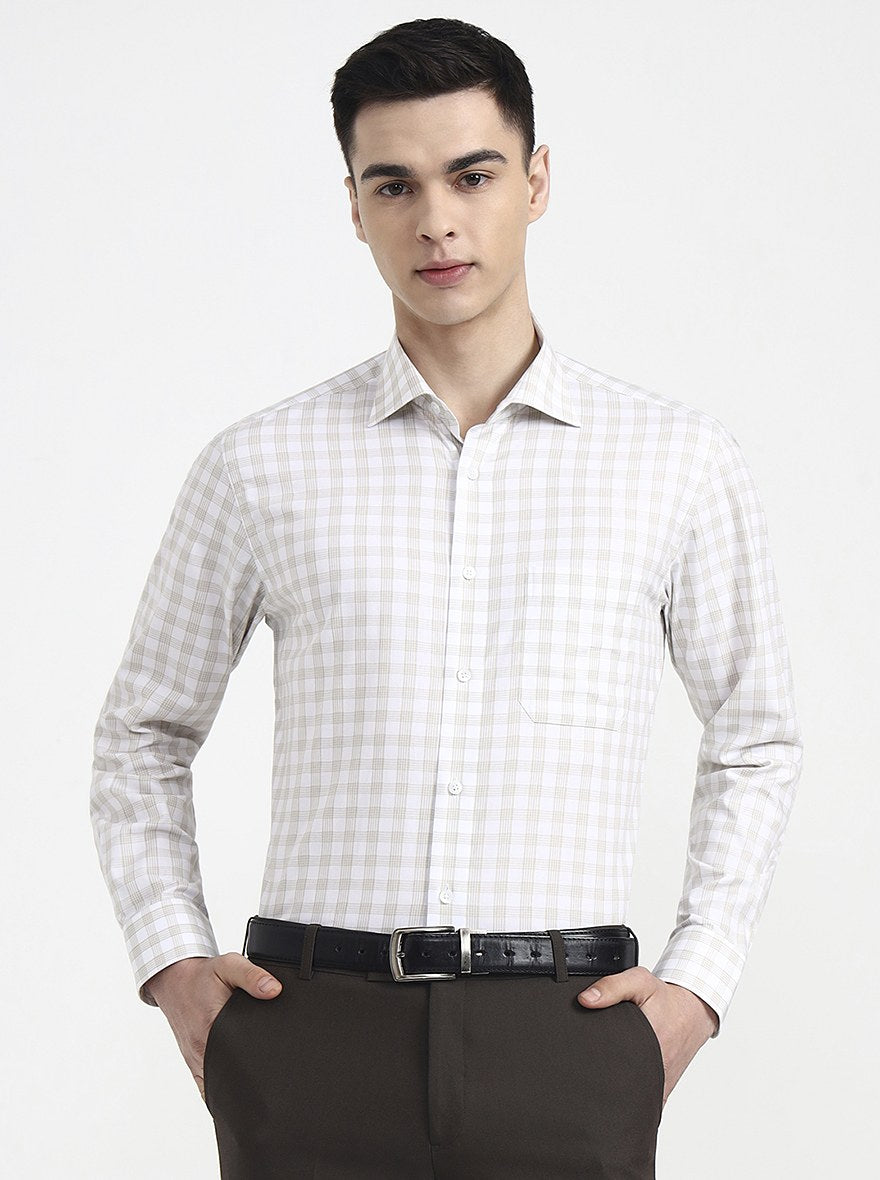 White & Green Checked Slim Fit Formal Shirt | JadeBlue Youth
