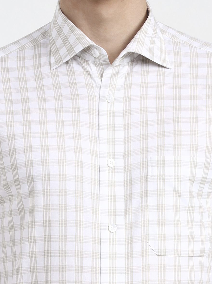 White & Green Checked Slim Fit Formal Shirt | JadeBlue Youth