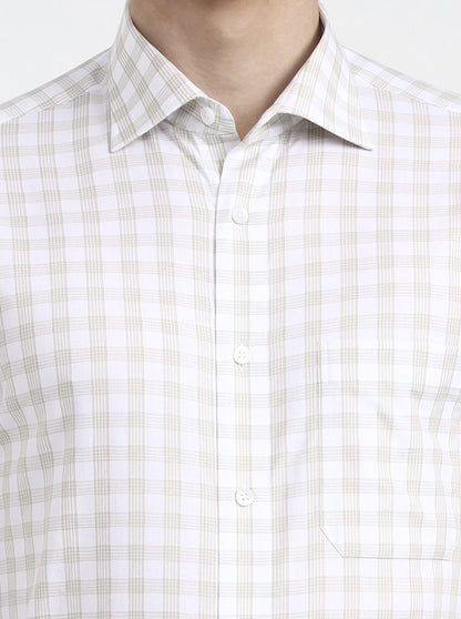 White & Green Checked Slim Fit Formal Shirt | JadeBlue Youth