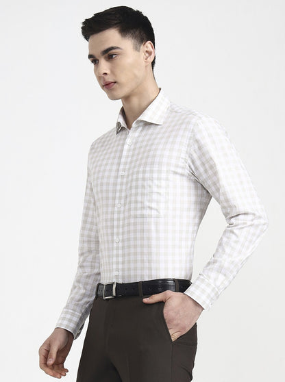 White & Green Checked Slim Fit Formal Shirt | JadeBlue Youth