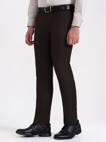Brown Solid Slim Fit Formal Trouser | Metal