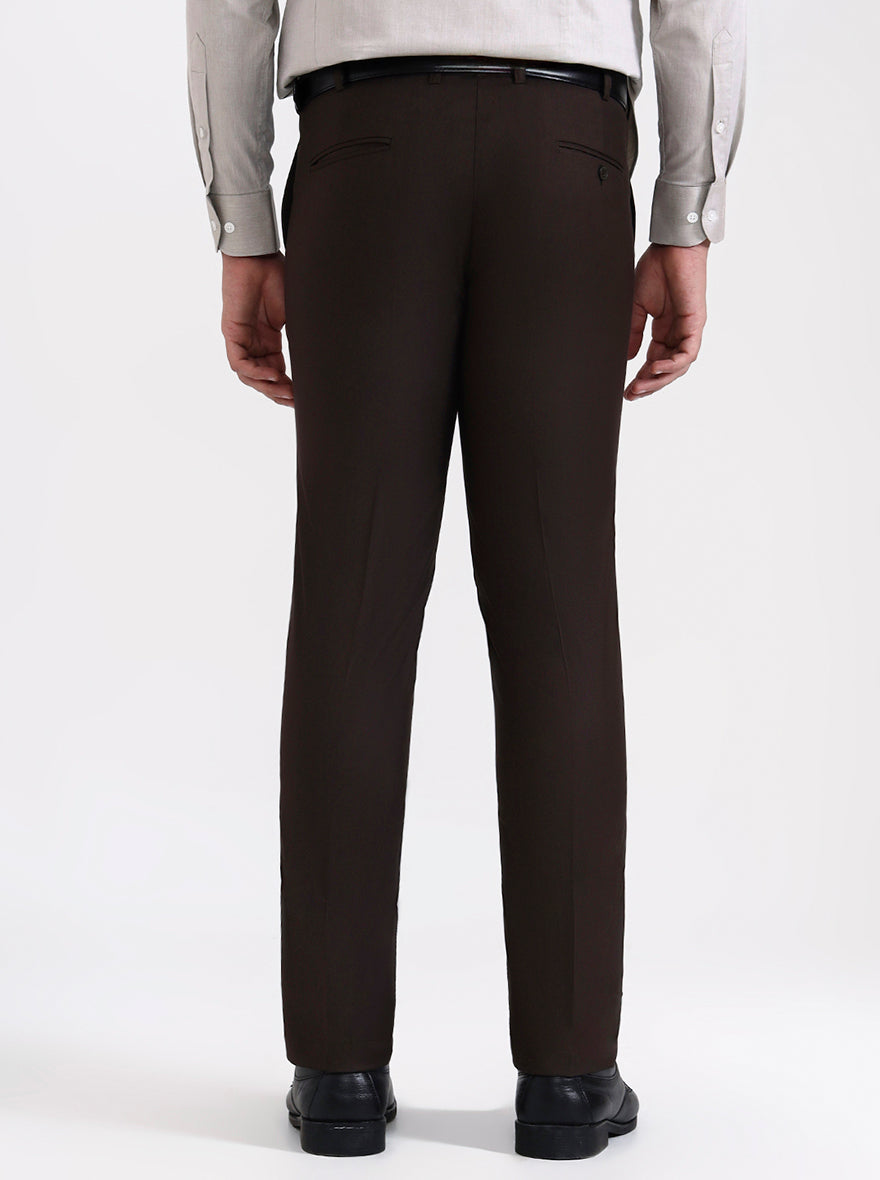 Brown Solid Slim Fit Formal Trouser | Metal