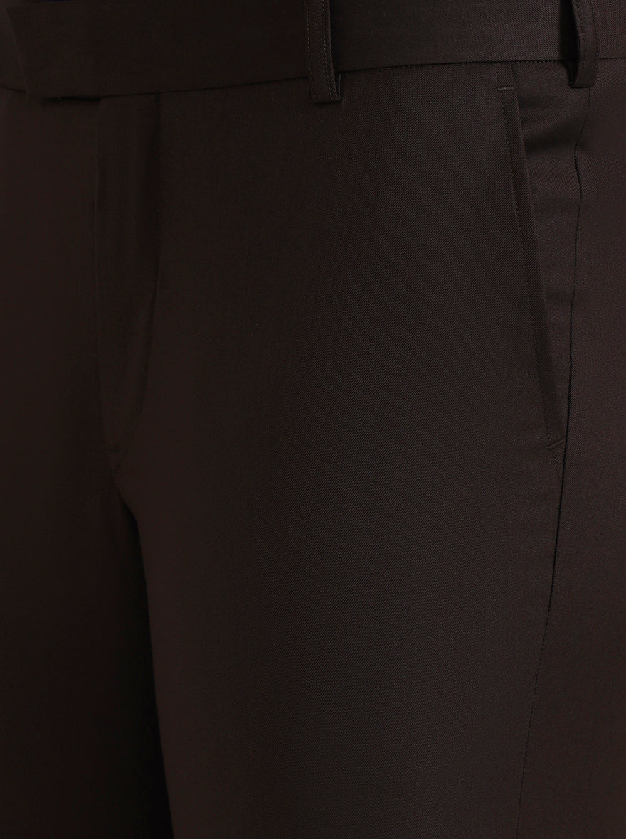 Brown Solid Slim Fit Formal Trouser | Metal