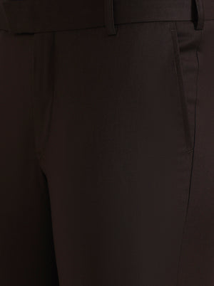 Brown Solid Slim Fit Formal Trouser | Metal