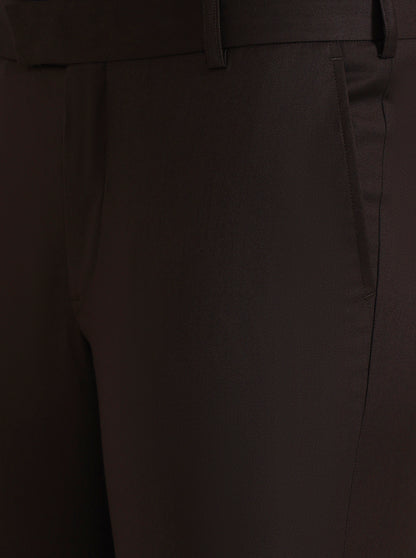 Brown Solid Slim Fit Formal Trouser | Metal