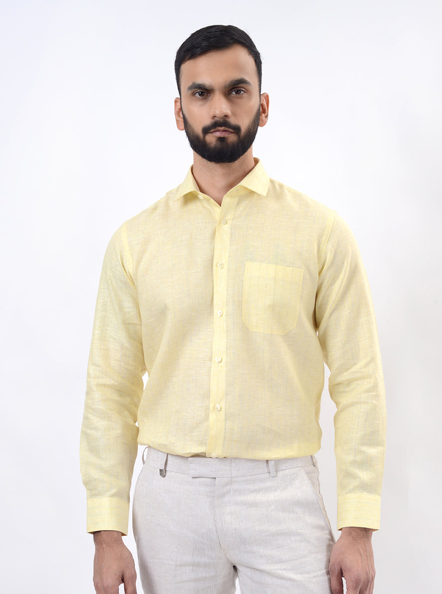 Yellow Striped Regular Fit Formal Shirt | JadeBlue